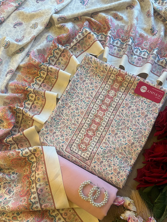 Kani print cream combination spun suit set