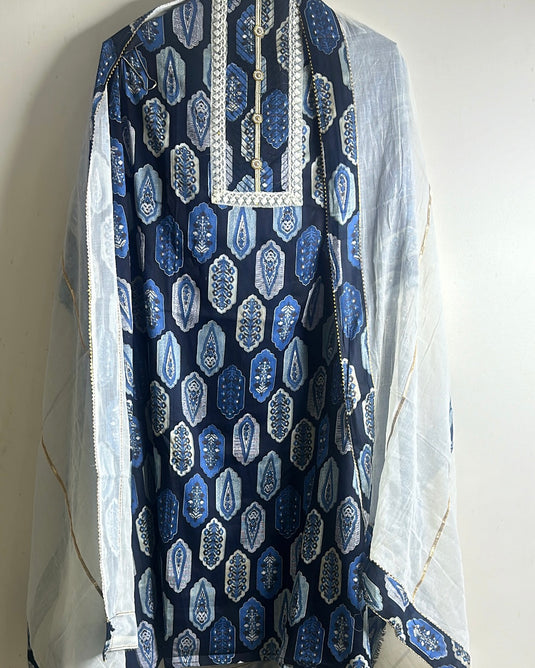 Jaam Cotton Pakistani Print black blue suit