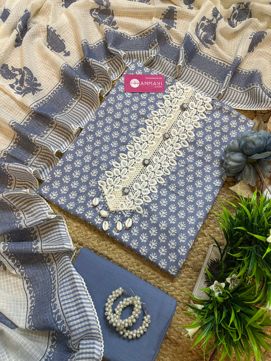 Soft lily fine cambric cotton suit with block Kota dupatta
