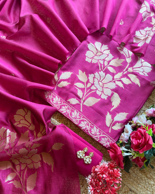 Festive Jamdani silk zari gold weave work suit set