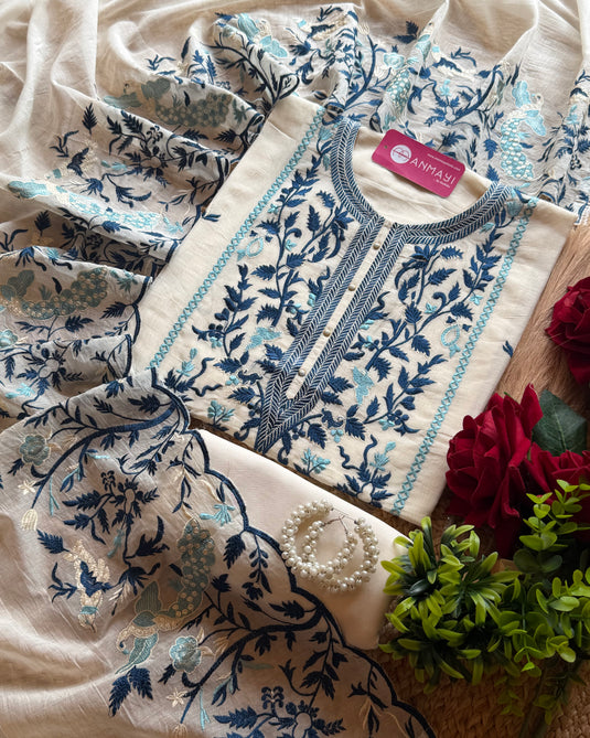 Mul Chanderi Parsi panel pastel work suit set