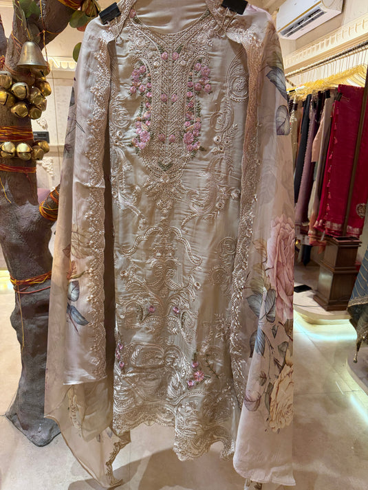Earthy shade pakistani pure organza suit set