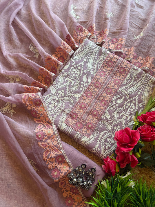Kashmiri work Mul Chanderi suit set