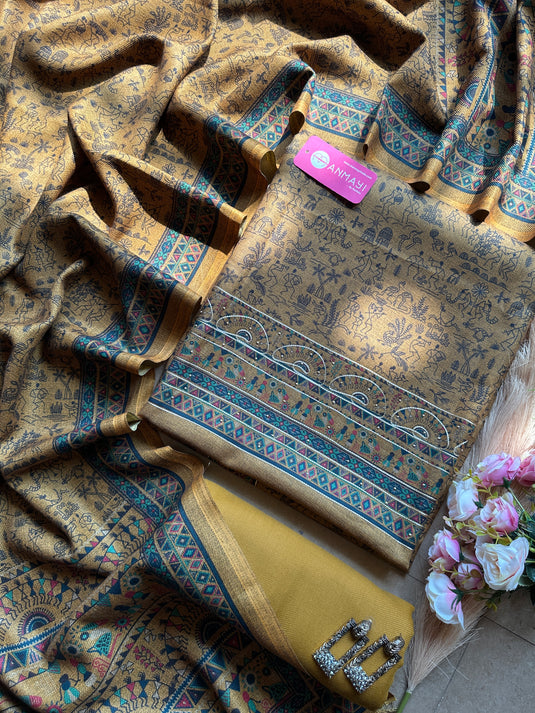 Warli print highlighted spun suit set