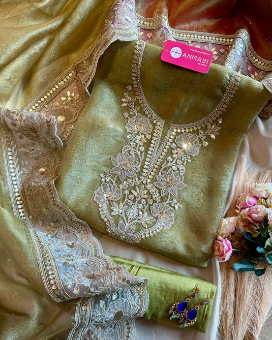 Crushed shimmer tissue intricate Dori work suit set
