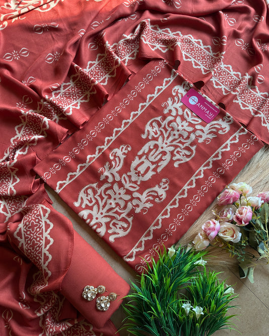 Panel zari work soft pashmina suit set