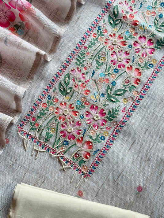 Gulrang fawn floral linen suit set