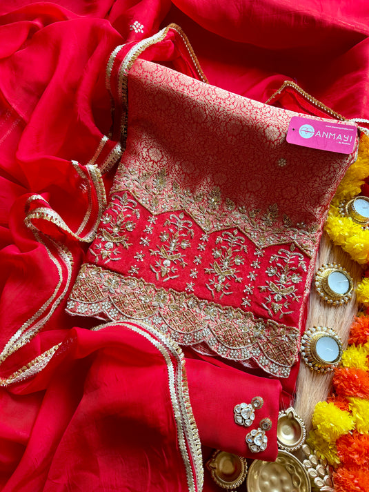 Pure Silk Brocade zardozi handwork suit set