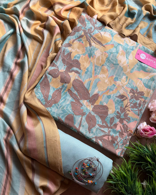 Digital pure pashmina pastel suit set