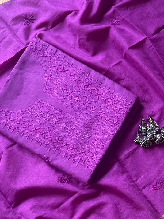 Bakhiya Chikankari pure mul suit set