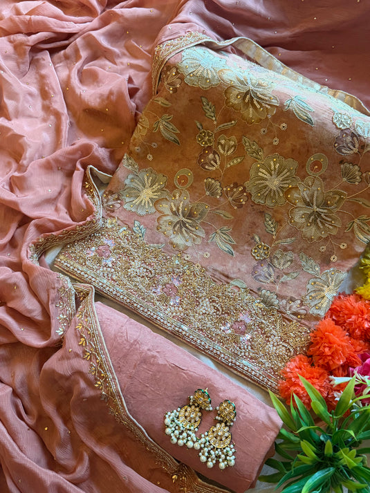Vivah shimmer silk suits with embroidery