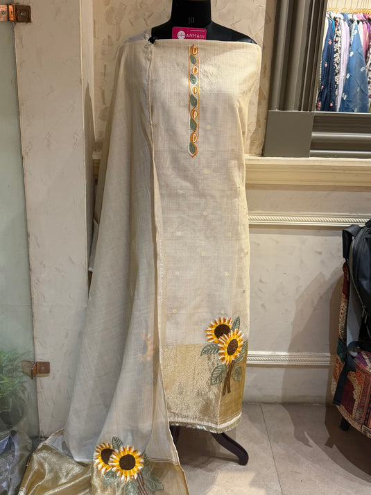Crochet sunflower ivory Jamdani suit set