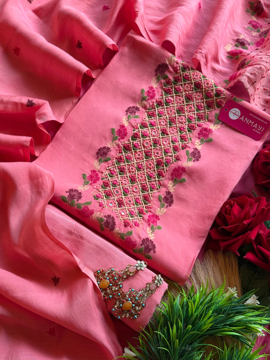 Jamdani french knots on pure maheshwari suit
