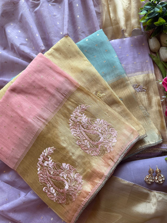 Pastel Jamdani Zari weave Chanderi suit set