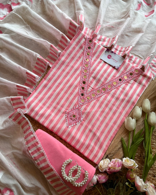 Candy Pop stripe cotton mirror neck suit set