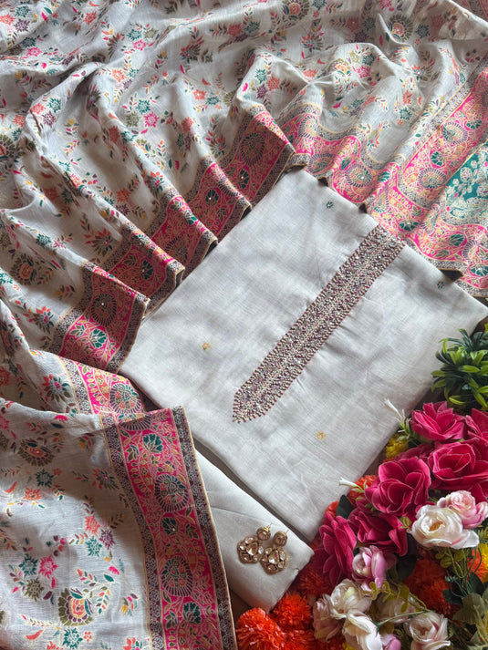 Jamdani intricate Jamawar dupatta suit set