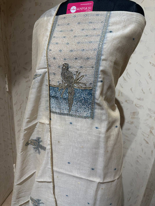 Jamdani parrot motif pure cotton silk suit set