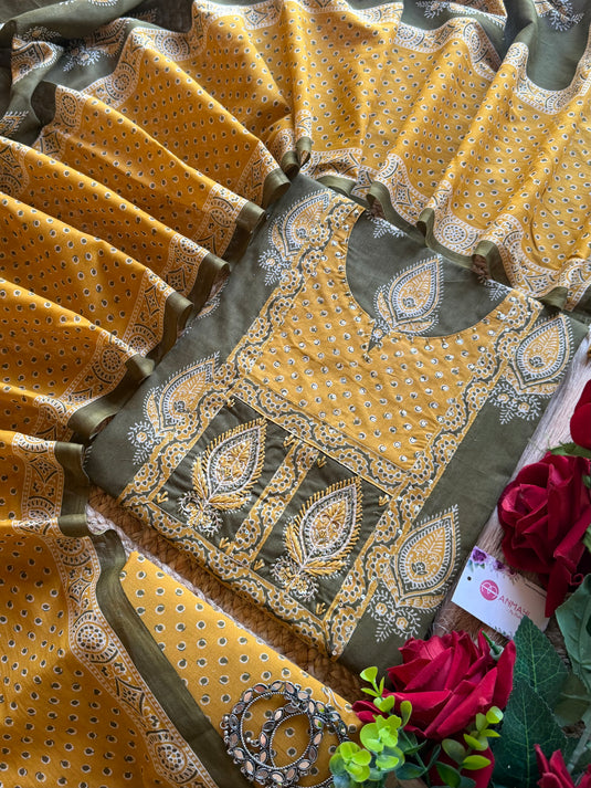 Paisley Combination yog Jaipuri cotton suit set