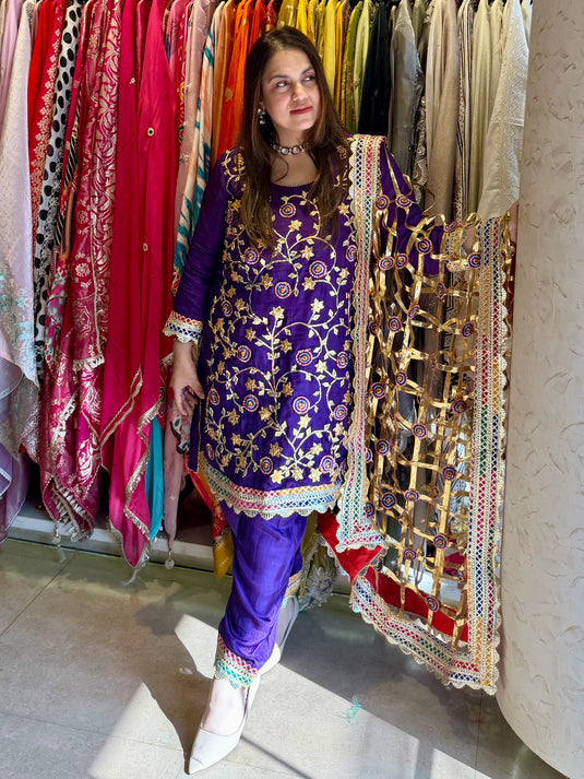 Traditional gotta work suit set with gotta filling dupatta