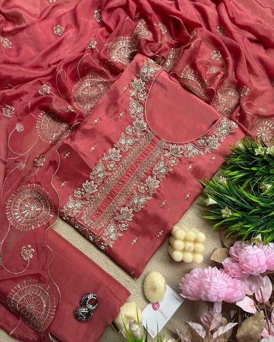 Chinnon silk intricate pearl embroidered suit