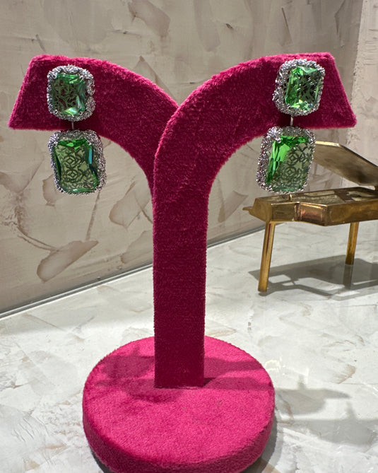 Crystal green silver earrings