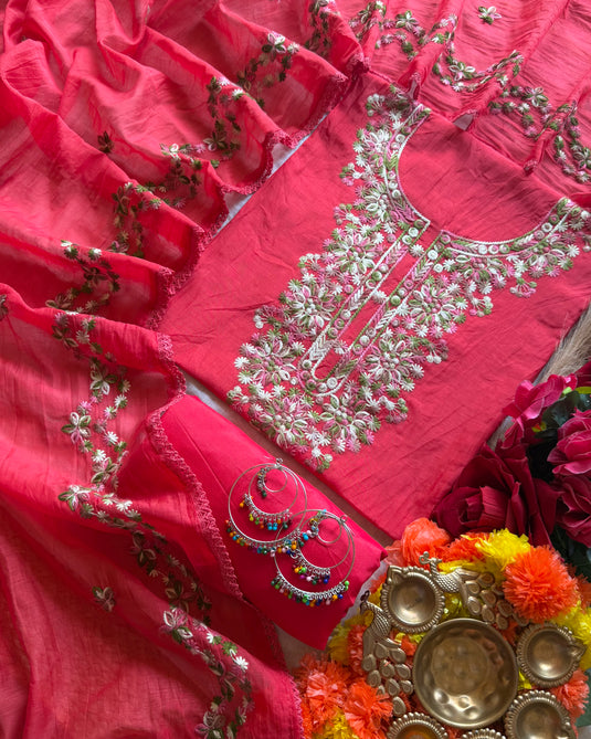 Knot flower Chanderi suit set