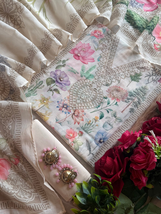Digitally printed flowy viscose cotton suit set