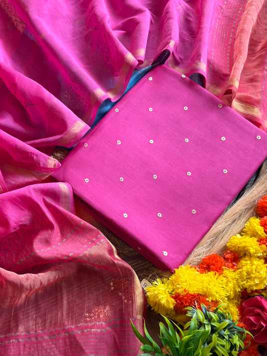 Mul Mul Chanderi zari polka pasting work with shaded gold dupatta