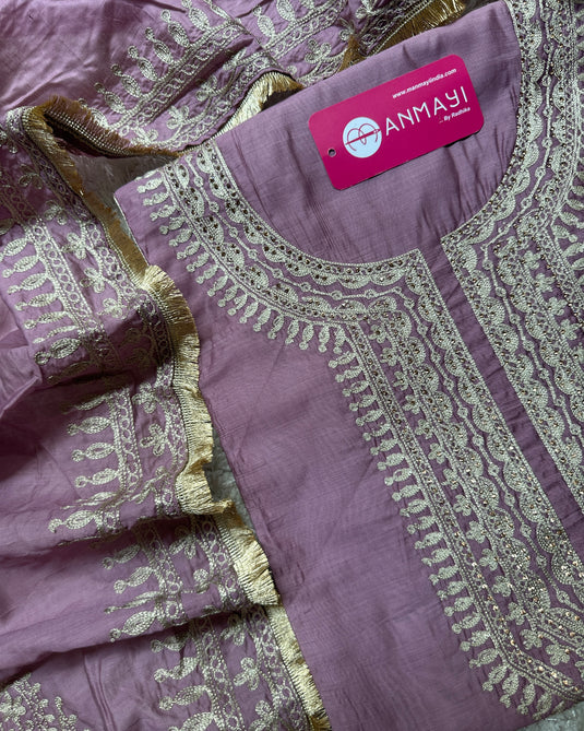 Gold Dori work mul Chanderi suit set