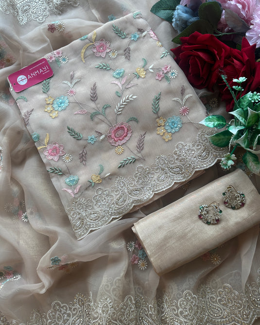 Crushed shimmer organza parsi embroidered suit set
