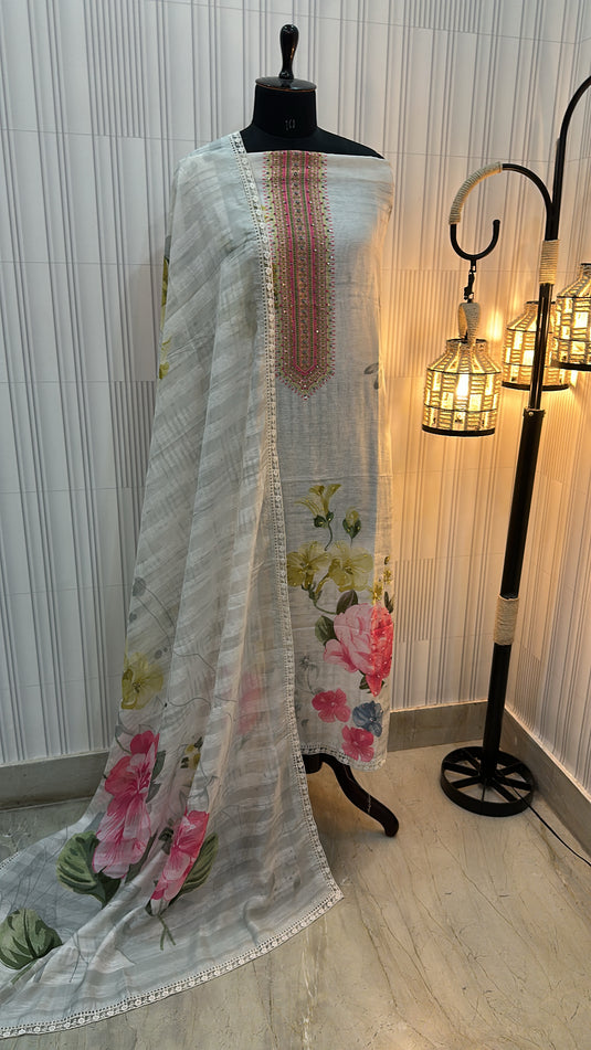 Ivory digital neon print pure Maheshwari silk suit