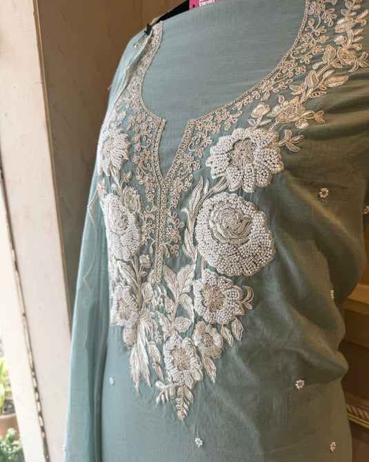 Fresh pearl flower mul chanderi suit set