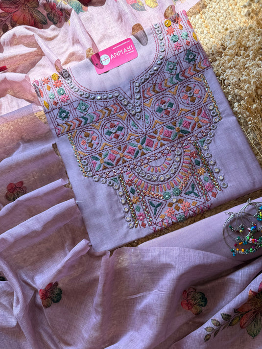 Boho looks kantha work Jamdani suit set