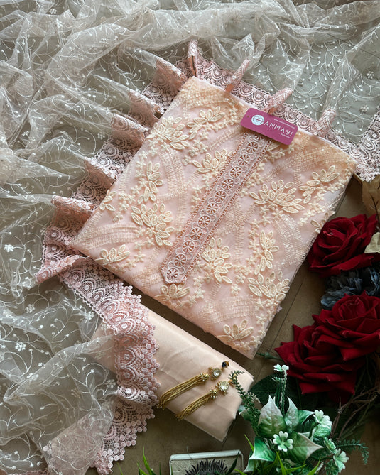 Crochet super net organza pastel suit set
