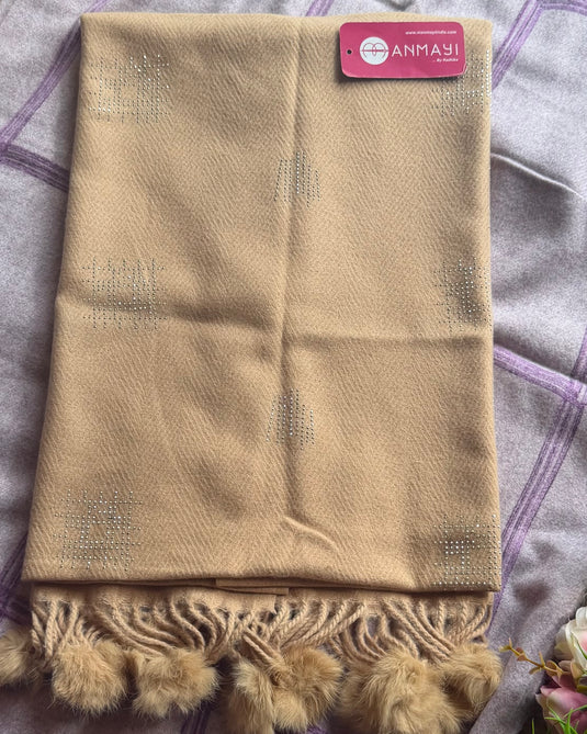 Abstract stone work soft wool stoles with Pom Pom