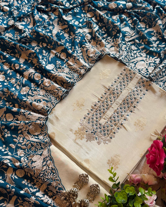 Ivory pure silk set with Georgette Parsi dupatta