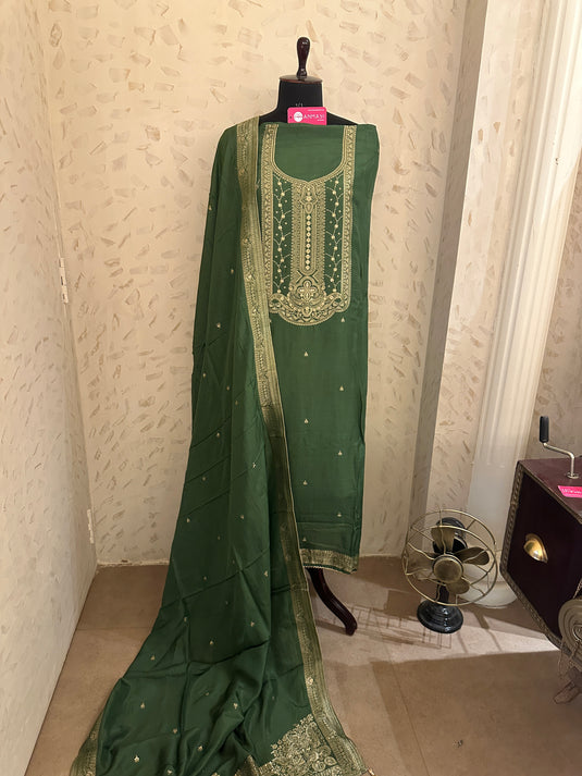 Dolla silk jacquard work Anarkali neck suit set