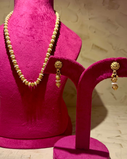 Golden rudraksh style maala with earrings