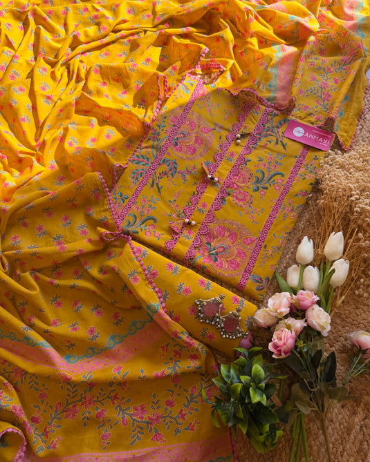 Pakistani crochet pure cotton suit set with cotton dupatta