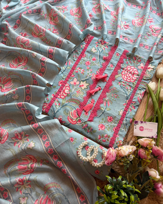 Combination lace Cambric cotton suit set