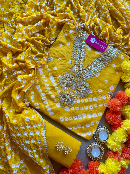 Art silk bandhani gotta work suit set