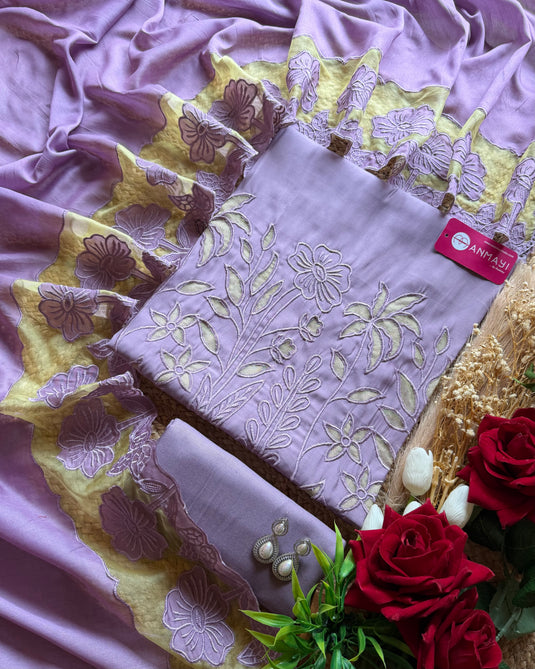 Modal cutwork combination suit set with patched dupatta