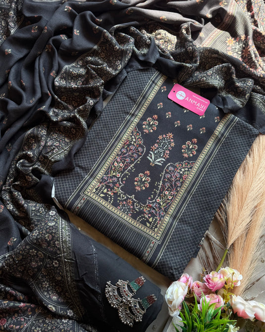 Printed neck highlight soft pashmina suit set