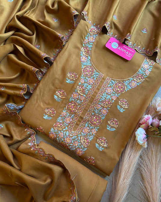 Pure Pashmina machine work suit set