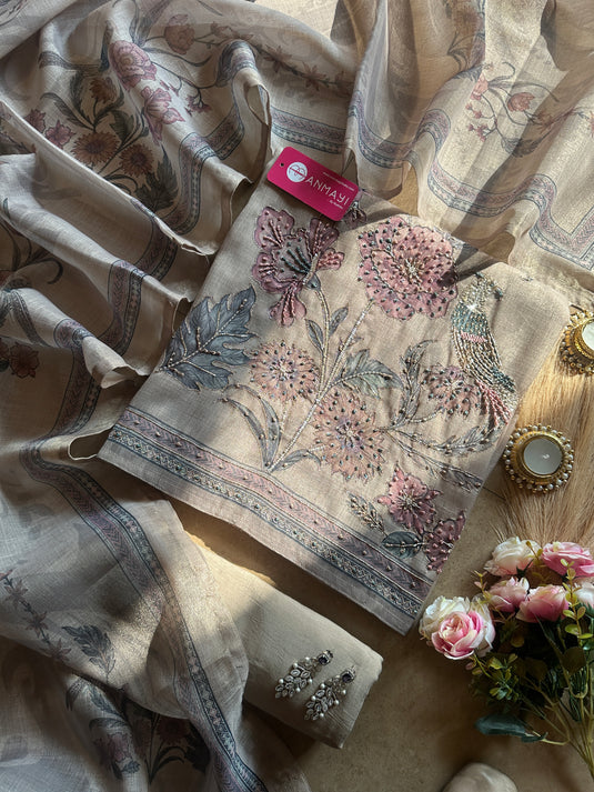 Shimmer linen bird highlighted pastel suit set