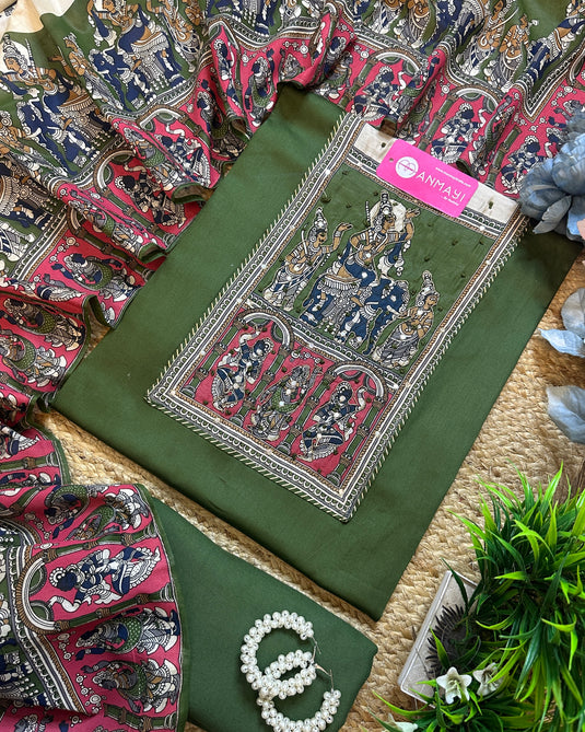 Madhubani art jaam cotton suit with mirror highlights