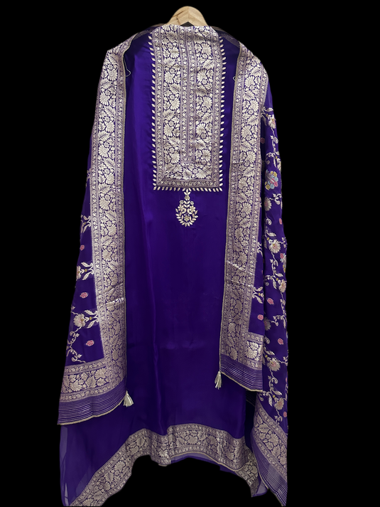 Pure georgette Banarasi suit in beautiful purple shade