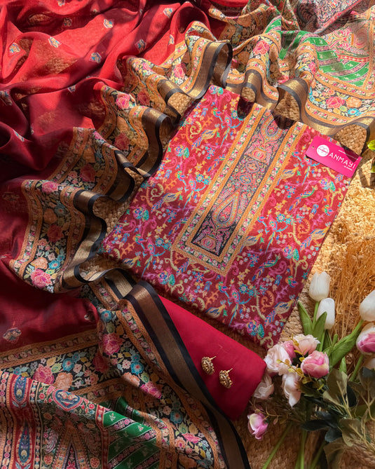 Madhubani print cotton Chanderi suit set