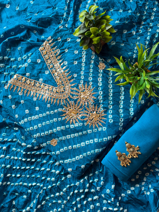 Ghadchola V neck pita work cotton silk suit set