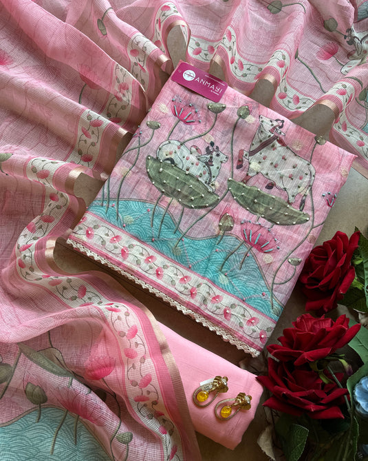 Pichwai print knot work kota banarasi suit set